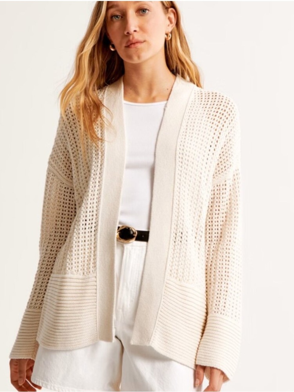 Abercrombie & Fitch Mesh Stitch Non Closure Cardigan In Grey